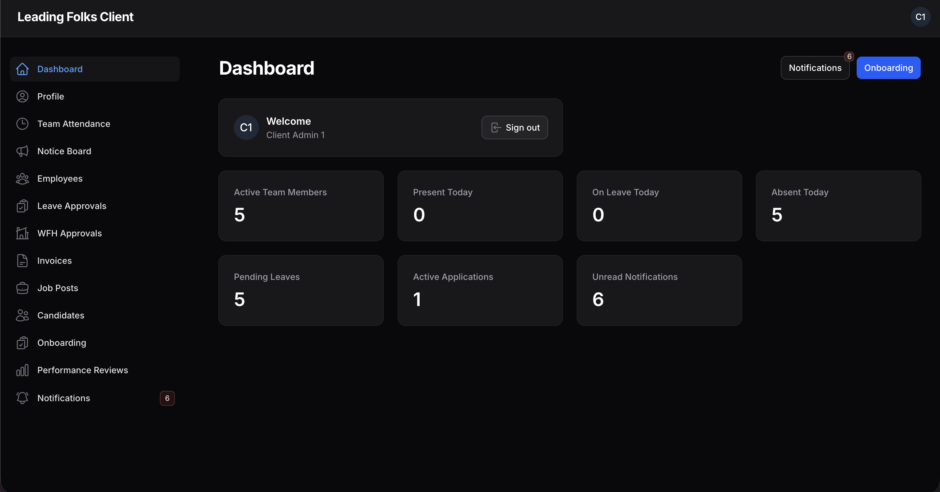 Leading Folks client dashboard